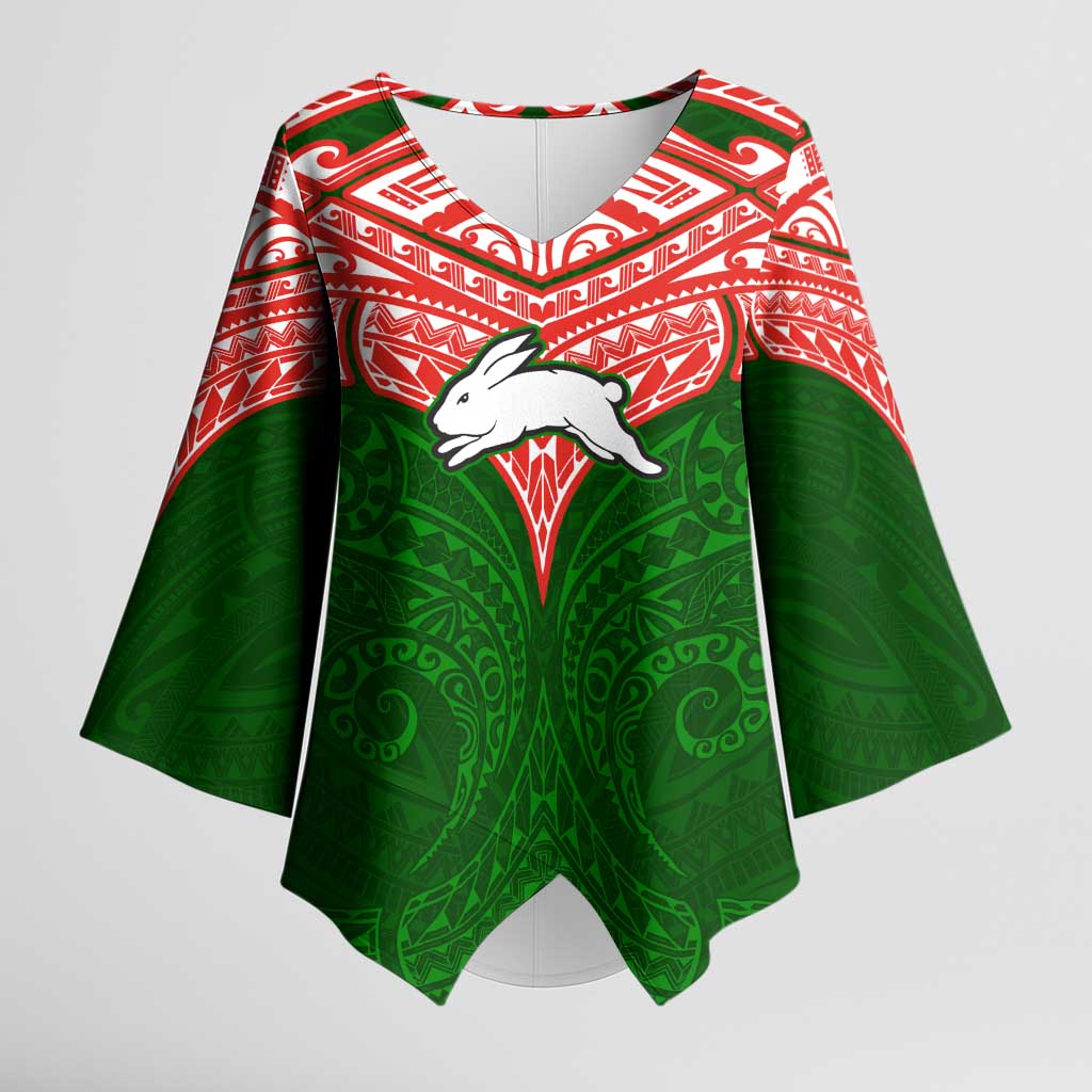 Personalized South Sydney Rabbitohs Kimono Sleeve Blouse Polynesian Tribal Pattern Style