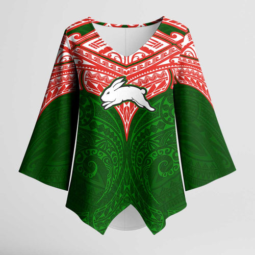 Personalized South Sydney Rabbitohs Kimono Sleeve Blouse Polynesian Tribal Pattern Style