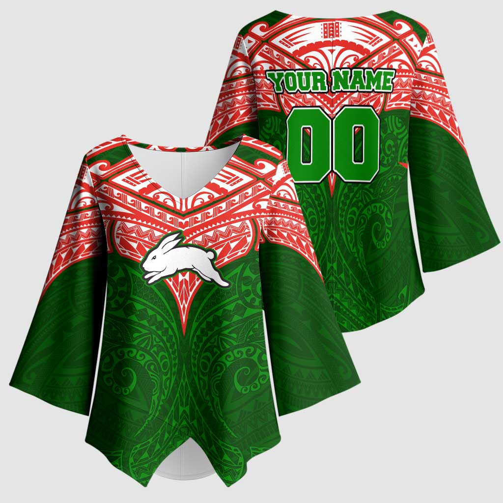 Personalized South Sydney Rabbitohs Kimono Sleeve Blouse Polynesian Tribal Pattern Style