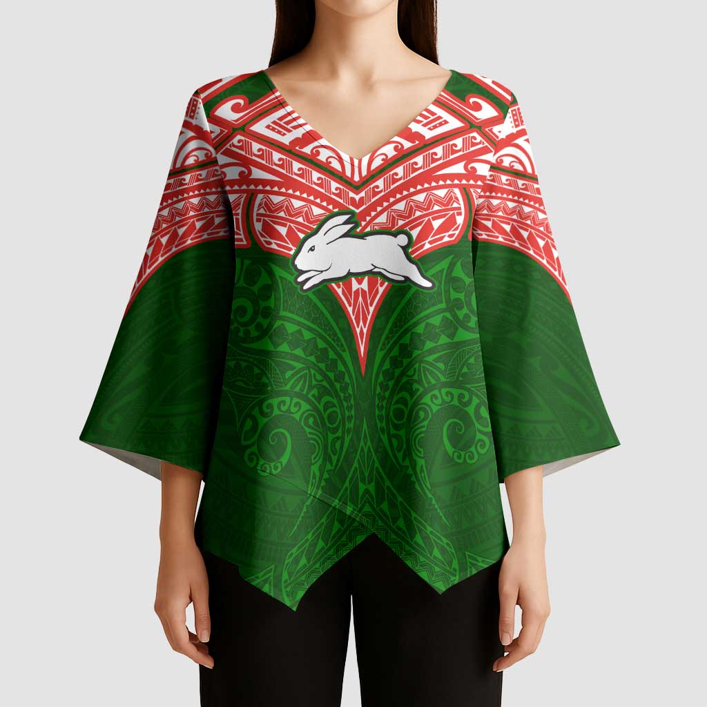 Personalized South Sydney Rabbitohs Kimono Sleeve Blouse Polynesian Tribal Pattern Style