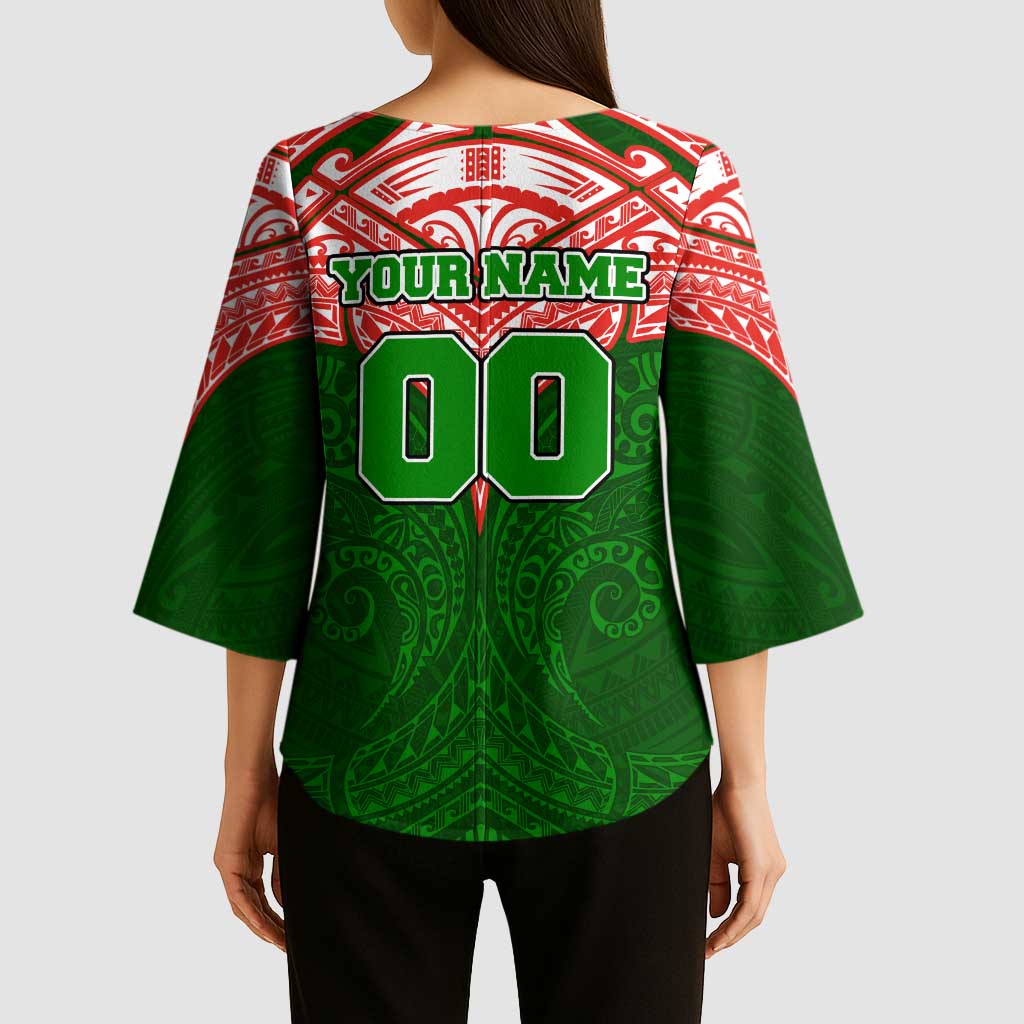 Personalized South Sydney Rabbitohs Kimono Sleeve Blouse Polynesian Tribal Pattern Style