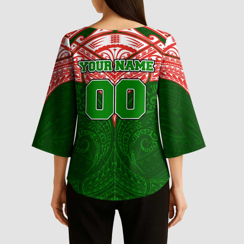 Personalized South Sydney Rabbitohs Kimono Sleeve Blouse Polynesian Tribal Pattern Style