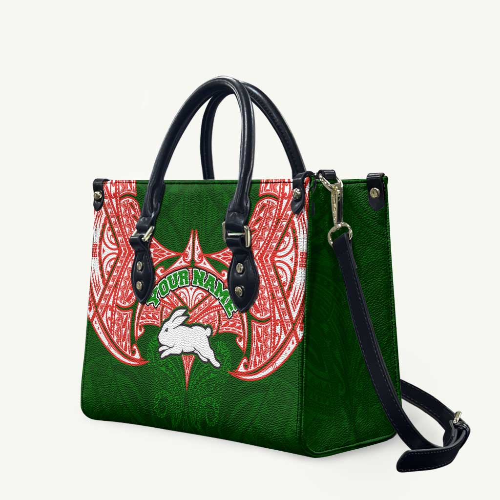 Personalized South Sydney Rabbitohs Leather Bag Polynesian Tribal Pattern Style