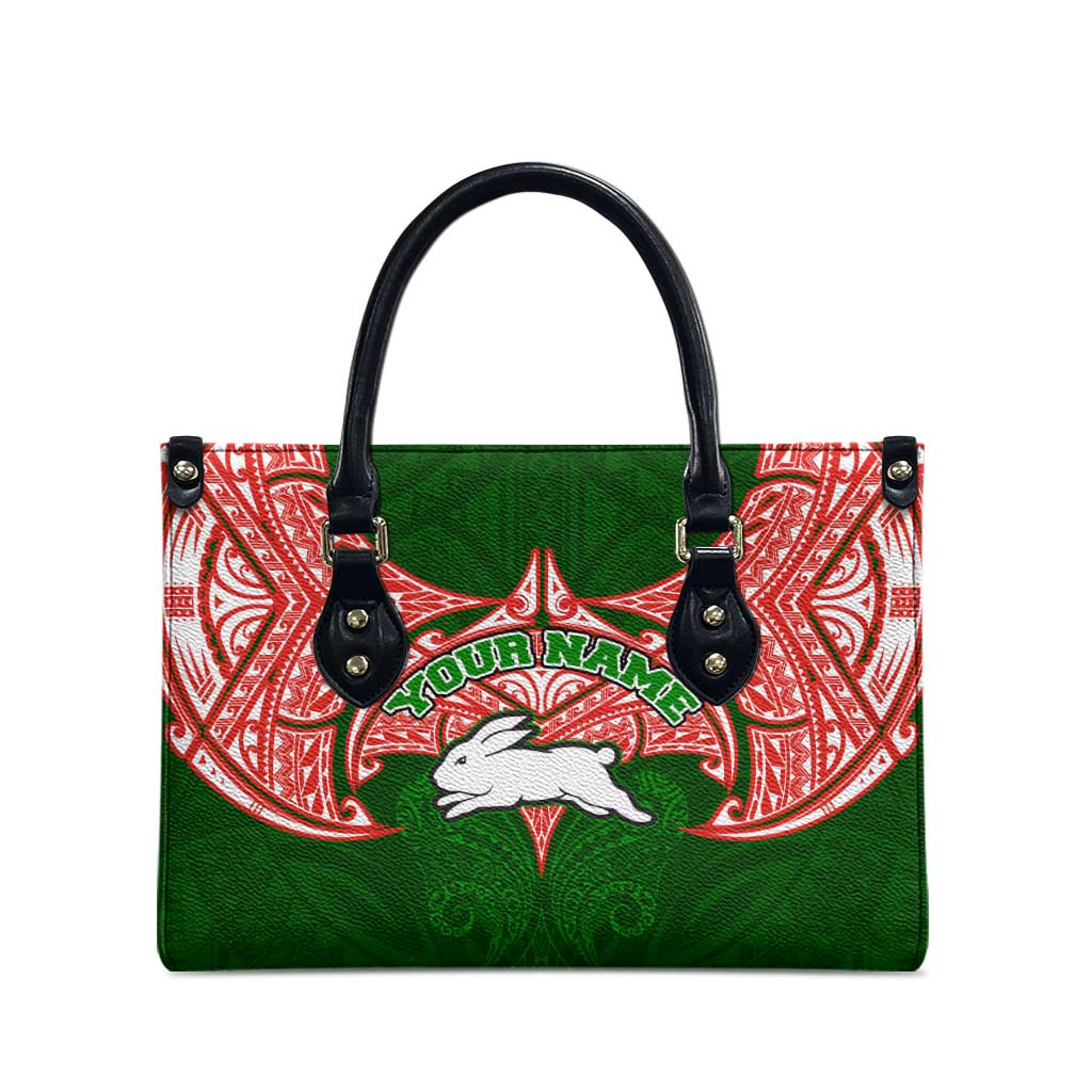 Personalized South Sydney Rabbitohs Leather Bag Polynesian Tribal Pattern Style