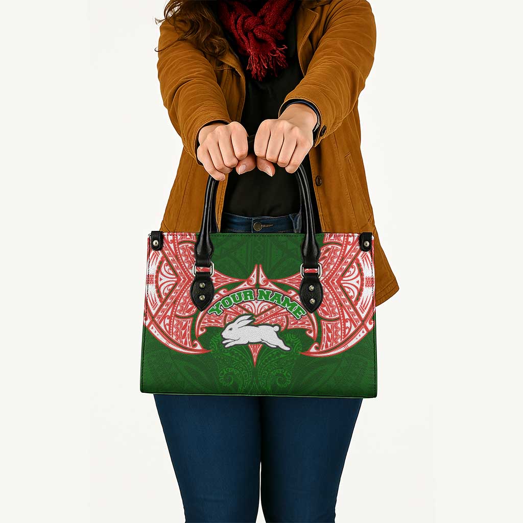 Personalized South Sydney Rabbitohs Leather Bag Polynesian Tribal Pattern Style