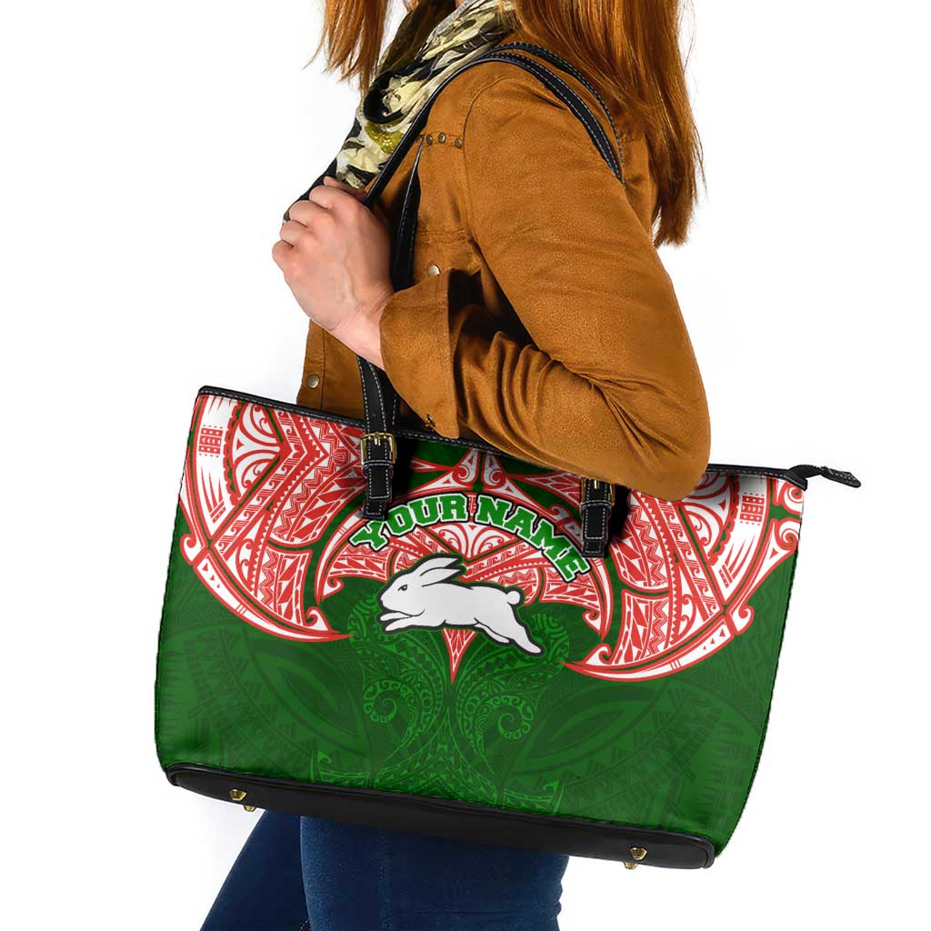 Personalized South Sydney Rabbitohs Leather Tote Bag Polynesian Tribal Pattern Style