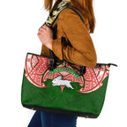 Personalized South Sydney Rabbitohs Leather Tote Bag Polynesian Tribal Pattern Style