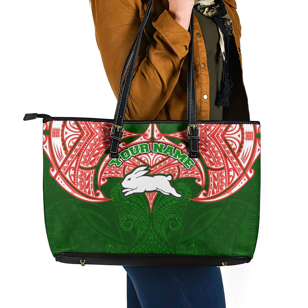 Personalized South Sydney Rabbitohs Leather Tote Bag Polynesian Tribal Pattern Style