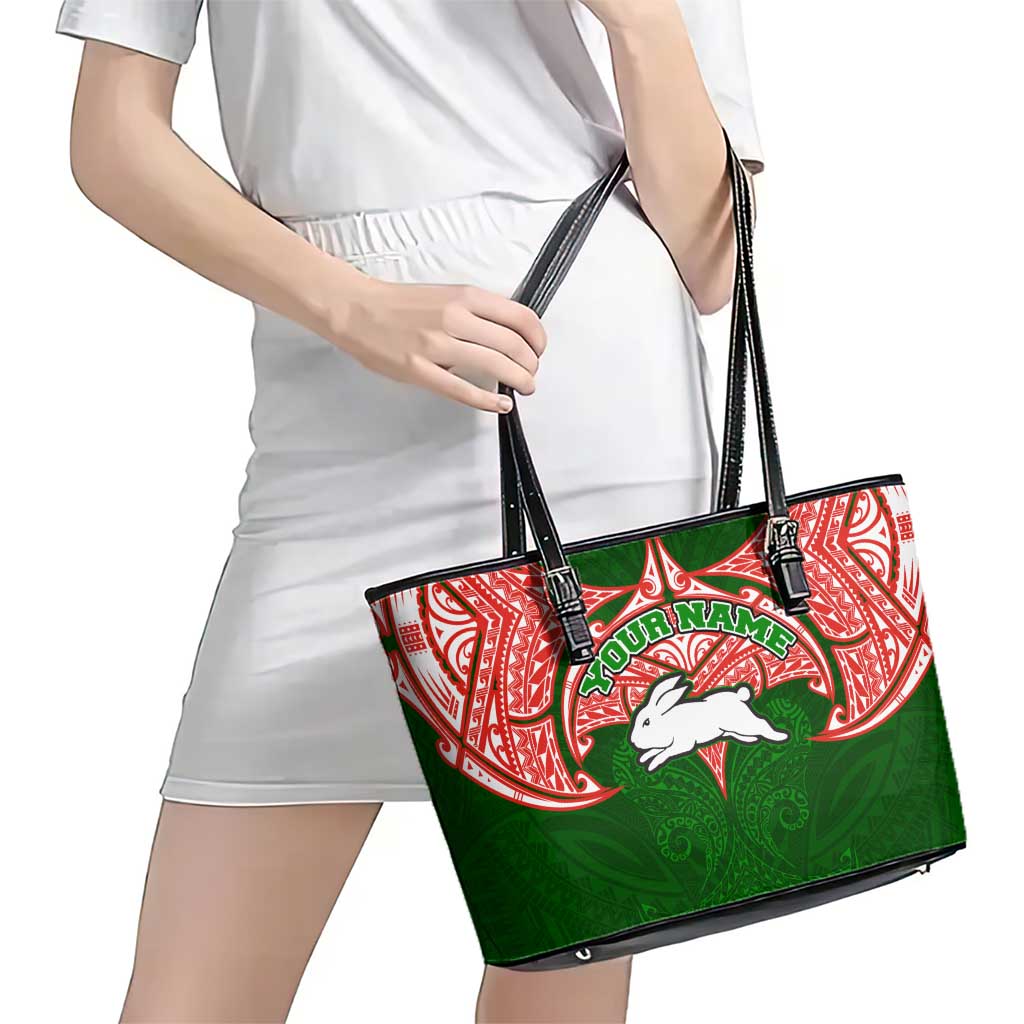 Personalized South Sydney Rabbitohs Leather Tote Bag Polynesian Tribal Pattern Style