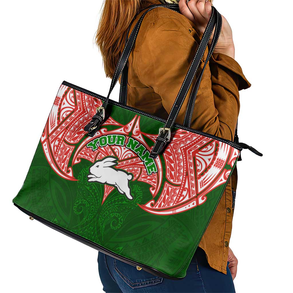 Personalized South Sydney Rabbitohs Leather Tote Bag Polynesian Tribal Pattern Style