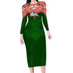 Personalized South Sydney Rabbitohs Long Sleeve Bodycon Dress Polynesian Tribal Pattern Style