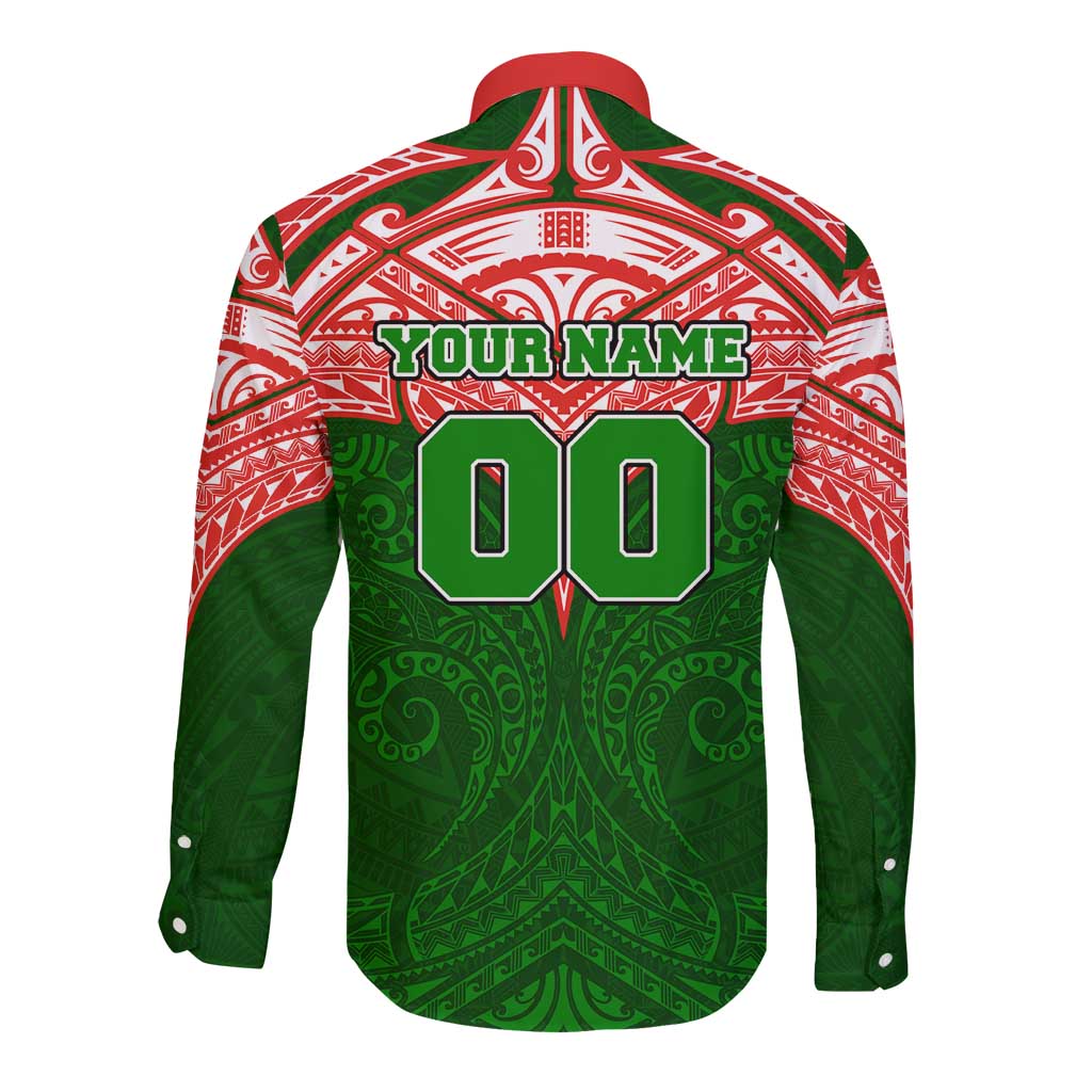 Personalized South Sydney Rabbitohs Long Sleeve Button Shirt Polynesian Tribal Pattern Style