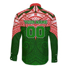 Personalized South Sydney Rabbitohs Long Sleeve Button Shirt Polynesian Tribal Pattern Style