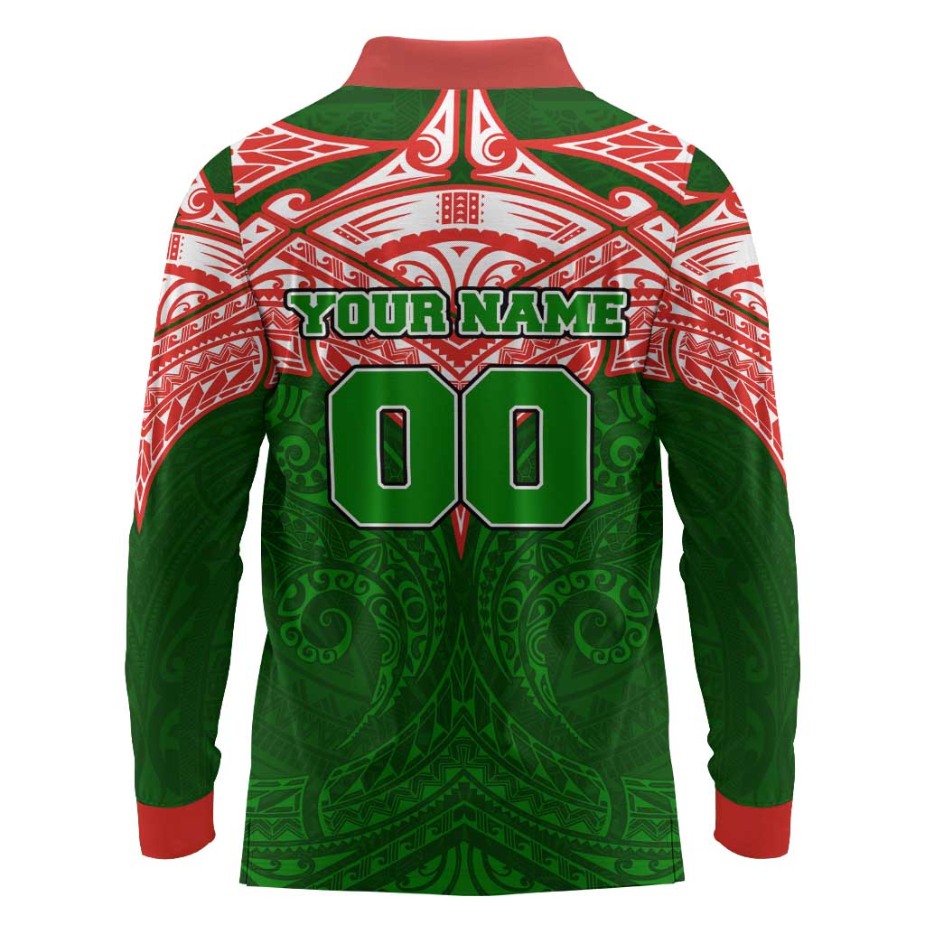 Personalized South Sydney Rabbitohs Long Sleeve Polo Shirt Polynesian Tribal Pattern Style
