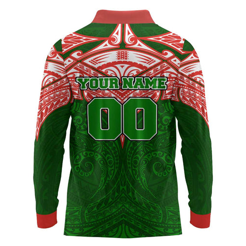 Personalized South Sydney Rabbitohs Long Sleeve Polo Shirt Polynesian Tribal Pattern Style