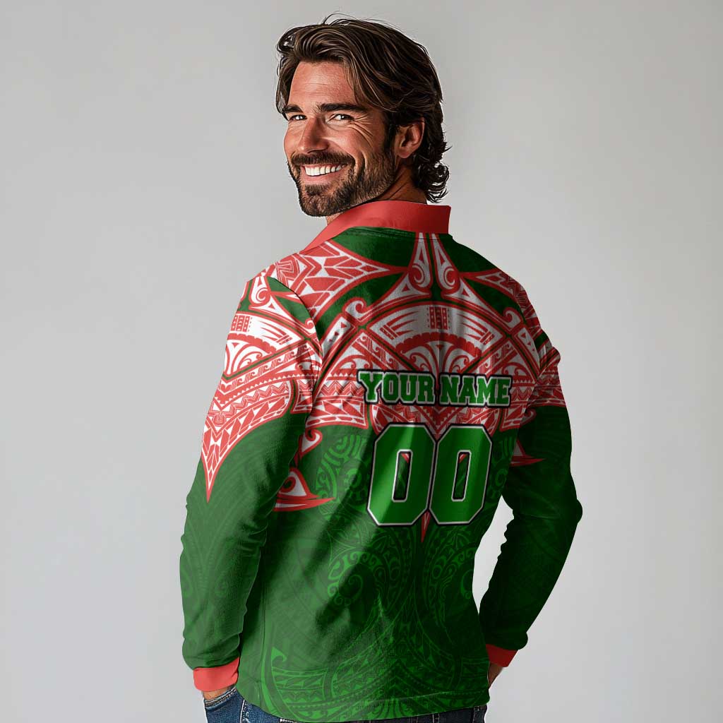 Personalized South Sydney Rabbitohs Long Sleeve Polo Shirt Polynesian Tribal Pattern Style