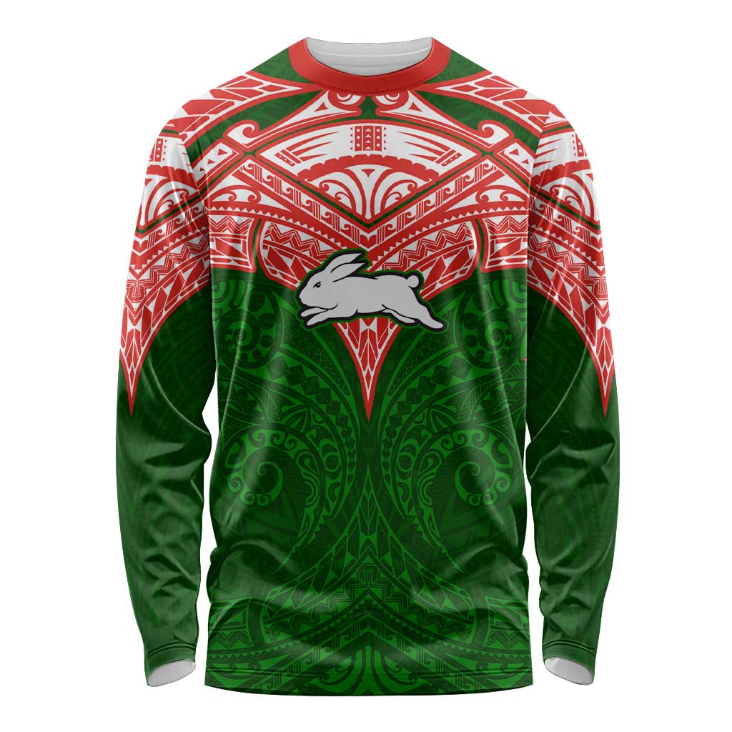 Personalized South Sydney Rabbitohs Long Sleeve Shirt Polynesian Tribal Pattern Style
