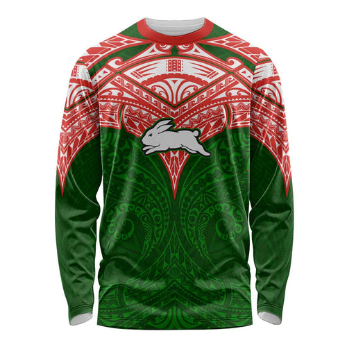 Personalized South Sydney Rabbitohs Long Sleeve Shirt Polynesian Tribal Pattern Style