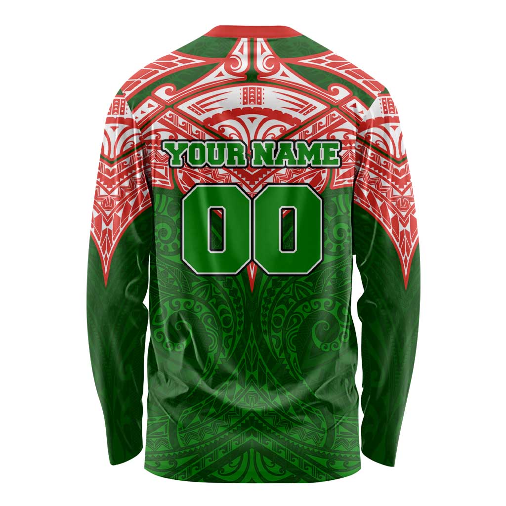 Personalized South Sydney Rabbitohs Long Sleeve Shirt Polynesian Tribal Pattern Style
