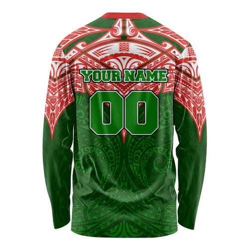 Personalized South Sydney Rabbitohs Long Sleeve Shirt Polynesian Tribal Pattern Style