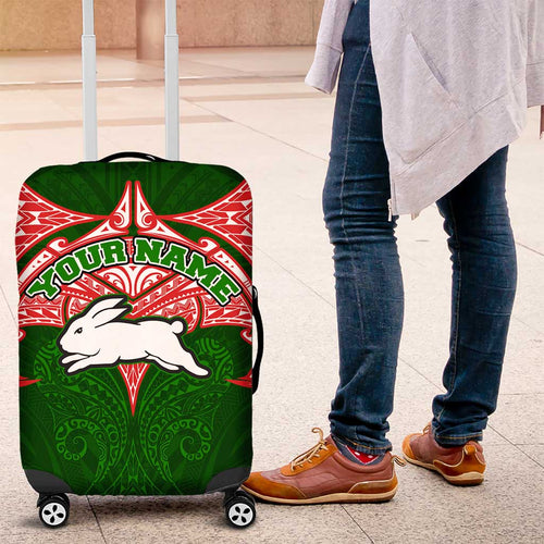 Personalized South Sydney Rabbitohs Luggage Cover Polynesian Tribal Pattern Style