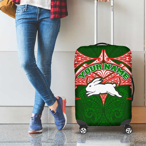 Personalized South Sydney Rabbitohs Luggage Cover Polynesian Tribal Pattern Style