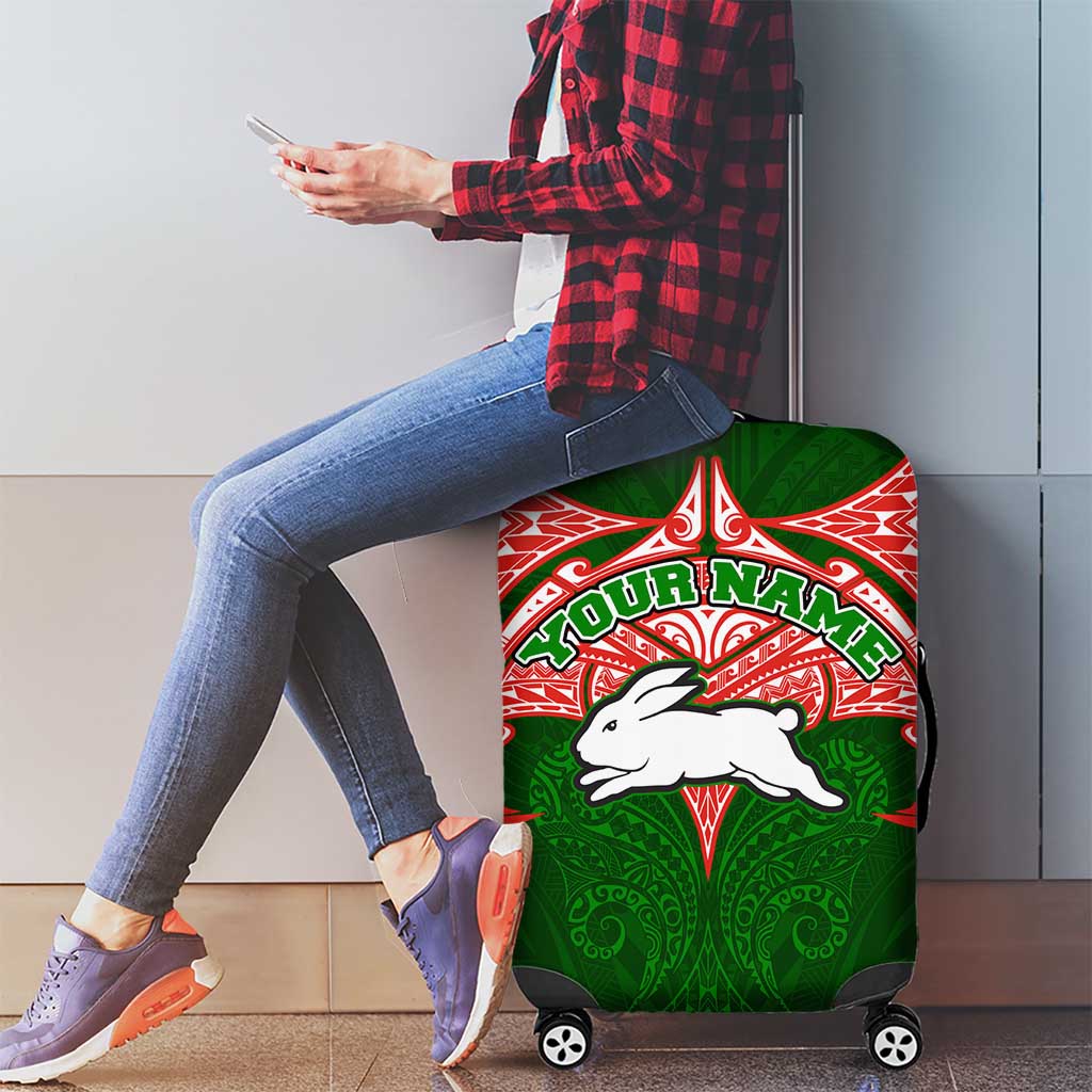 Personalized South Sydney Rabbitohs Luggage Cover Polynesian Tribal Pattern Style
