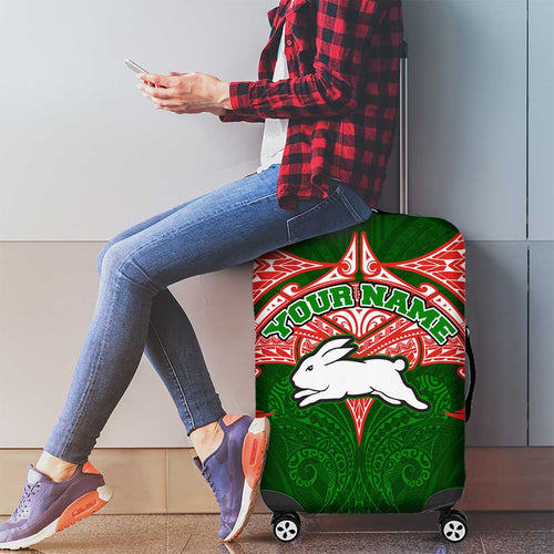 Personalized South Sydney Rabbitohs Luggage Cover Polynesian Tribal Pattern Style