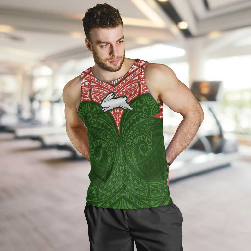 Personalized South Sydney Rabbitohs Men Tank Top Polynesian Tribal Pattern Style
