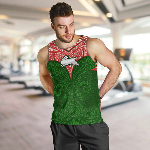 Personalized South Sydney Rabbitohs Men Tank Top Polynesian Tribal Pattern Style