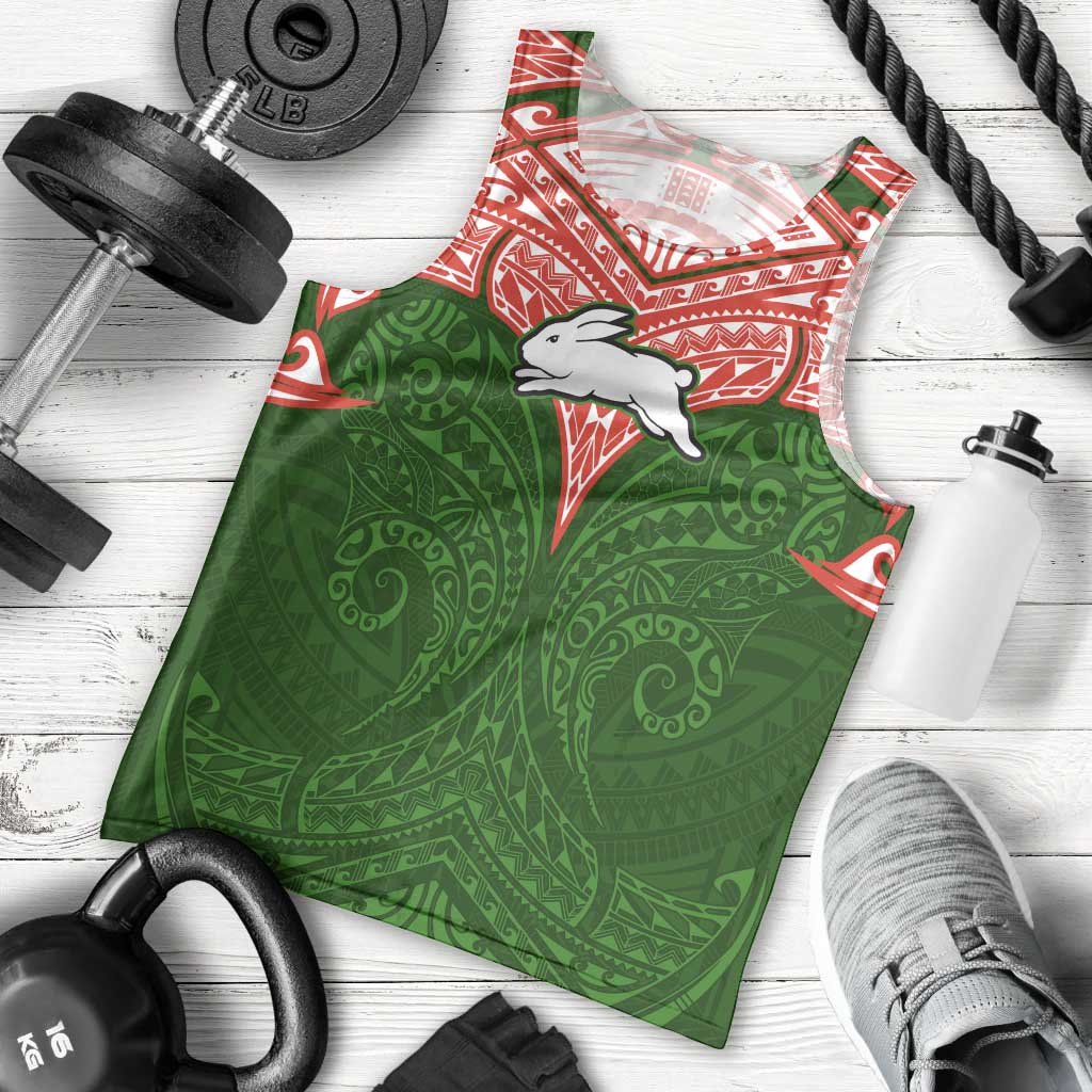 Personalized South Sydney Rabbitohs Men Tank Top Polynesian Tribal Pattern Style