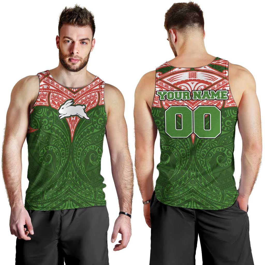 Personalized South Sydney Rabbitohs Men Tank Top Polynesian Tribal Pattern Style