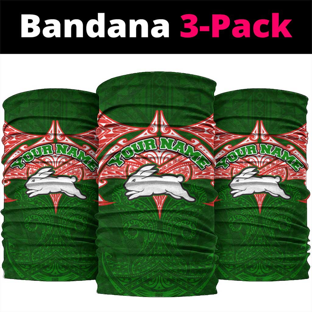 Personalized South Sydney Rabbitohs Neck Gaiter Polynesian Tribal Pattern Style