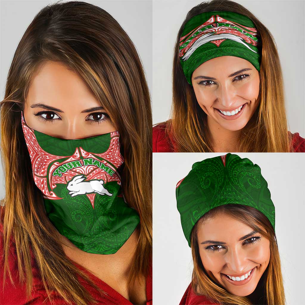 Personalized South Sydney Rabbitohs Neck Gaiter Polynesian Tribal Pattern Style