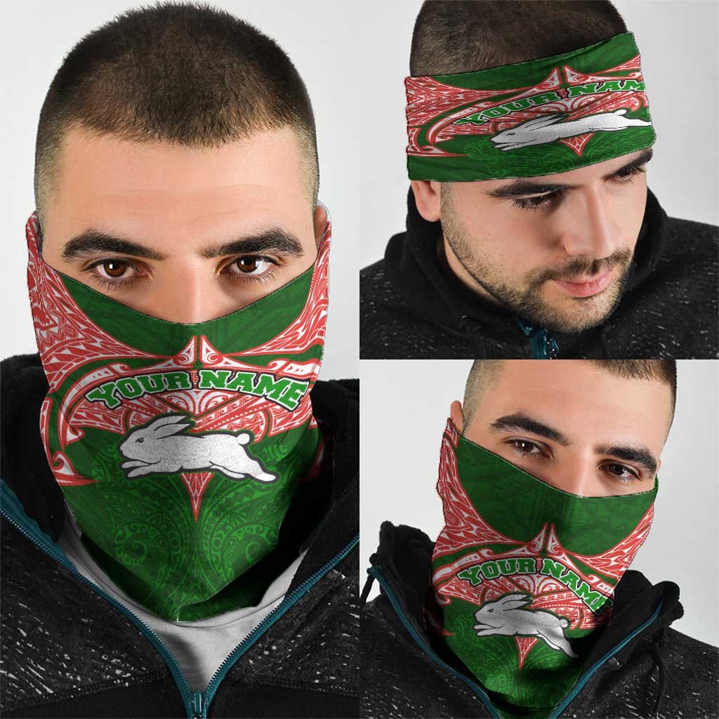 Personalized South Sydney Rabbitohs Neck Gaiter Polynesian Tribal Pattern Style