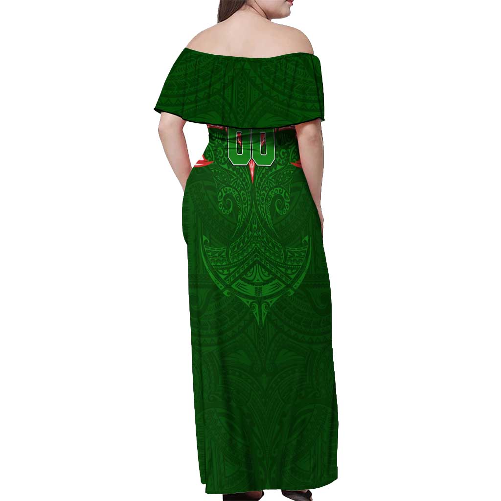 Personalized South Sydney Rabbitohs Off Shoulder Maxi Dress Polynesian Tribal Pattern Style