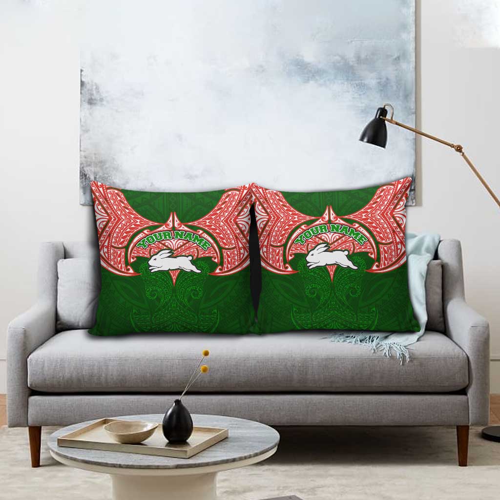 Personalized South Sydney Rabbitohs Pillow Cover Polynesian Tribal Pattern Style
