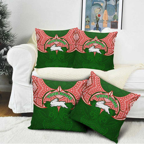 Personalized South Sydney Rabbitohs Pillow Cover Polynesian Tribal Pattern Style