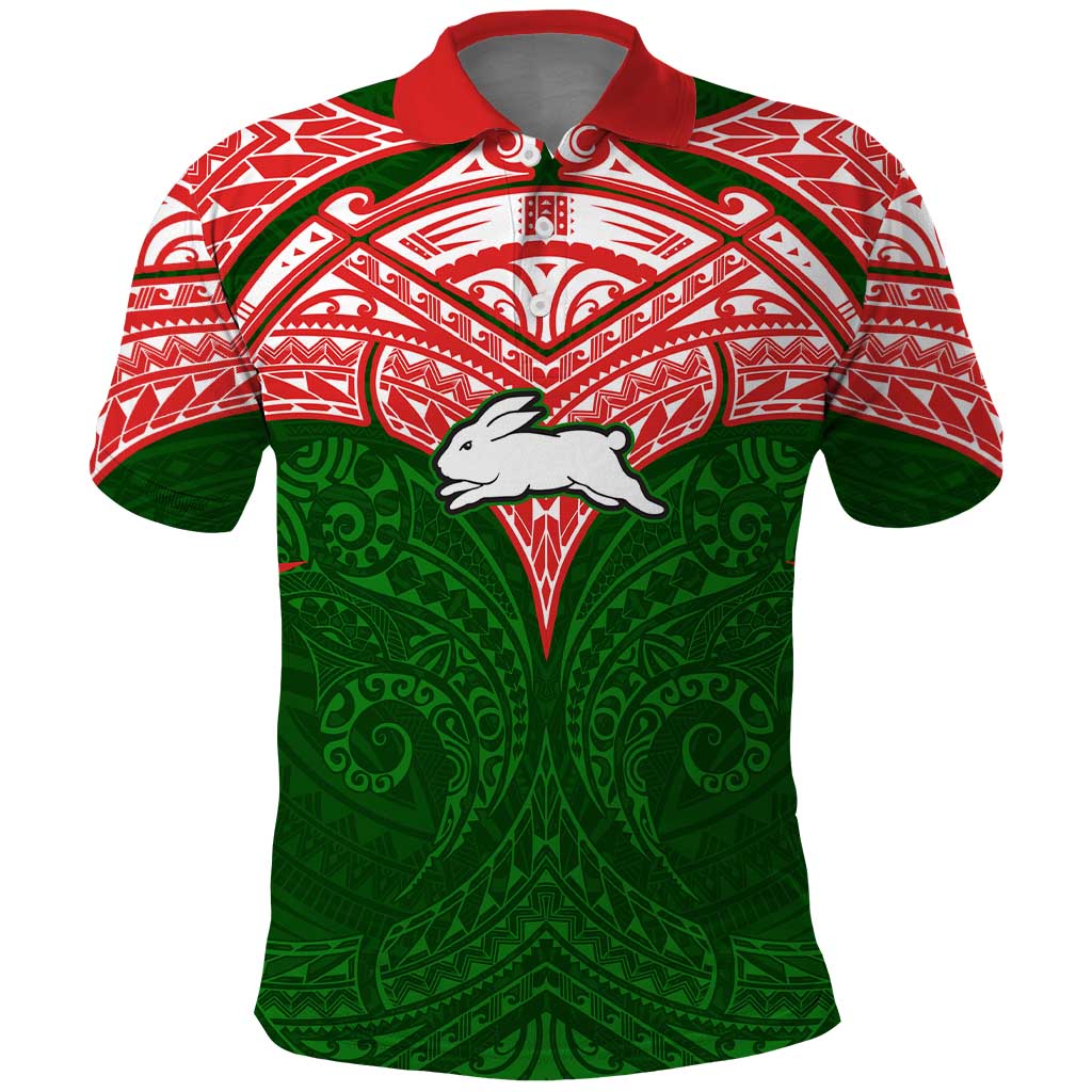 Personalized South Sydney Rabbitohs Polo Shirt Polynesian Tribal Pattern Style