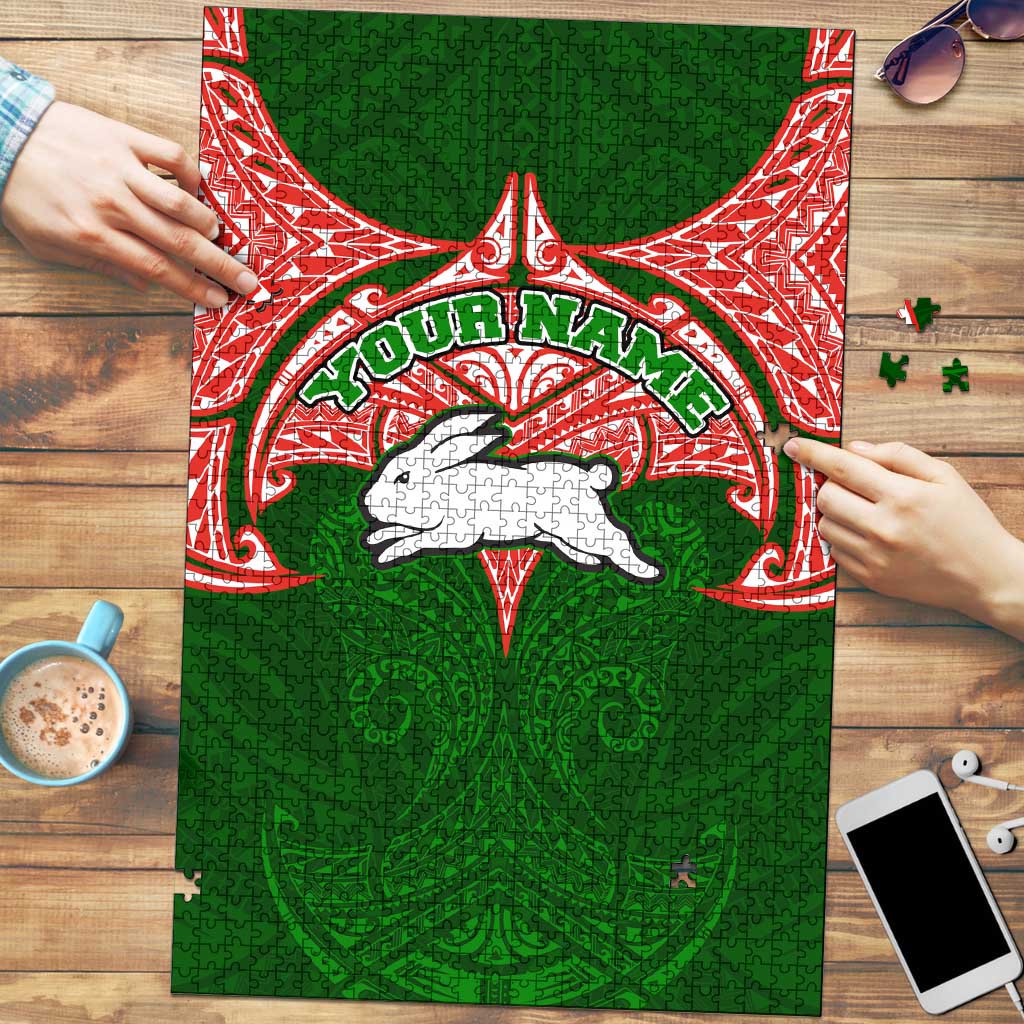 Personalized South Sydney Rabbitohs Puzzle Polynesian Tribal Pattern Style