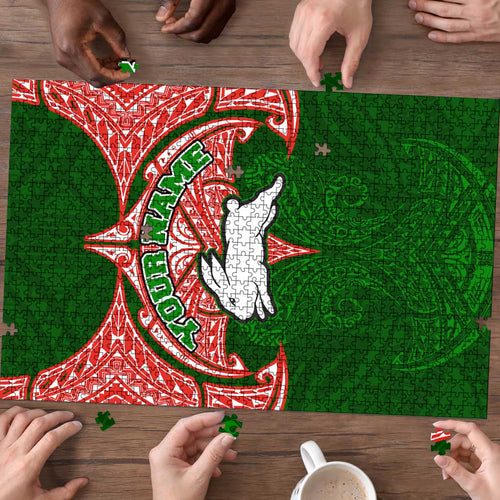 Personalized South Sydney Rabbitohs Puzzle Polynesian Tribal Pattern Style