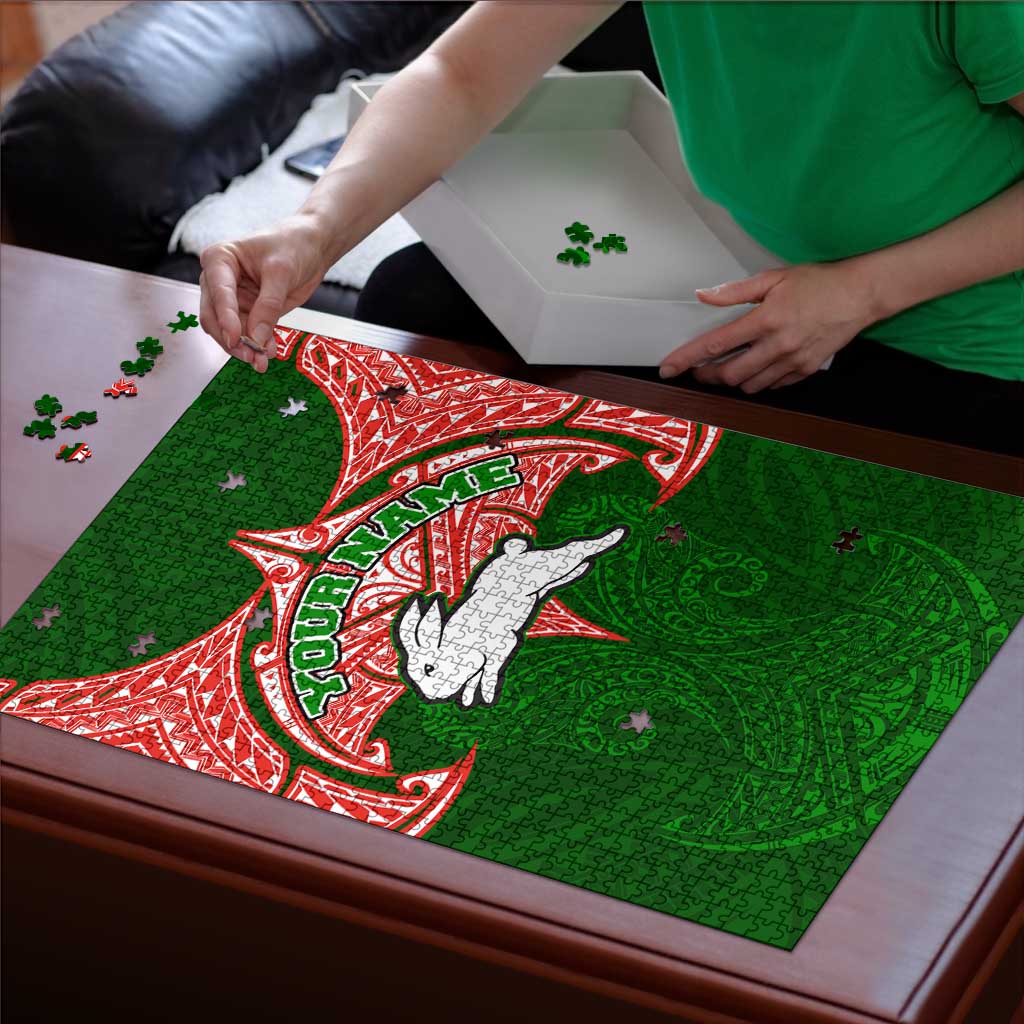 Personalized South Sydney Rabbitohs Puzzle Polynesian Tribal Pattern Style