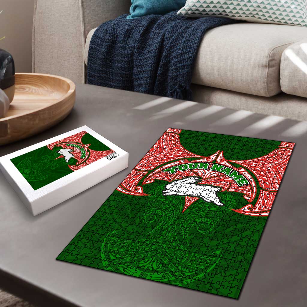 Personalized South Sydney Rabbitohs Puzzle Polynesian Tribal Pattern Style