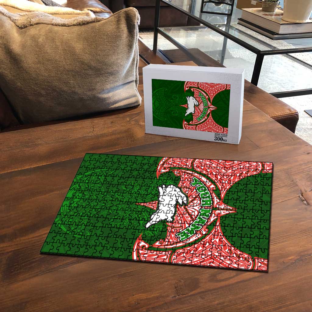 Personalized South Sydney Rabbitohs Puzzle Polynesian Tribal Pattern Style