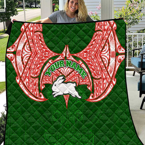 Personalized South Sydney Rabbitohs Quilt Polynesian Tribal Pattern Style