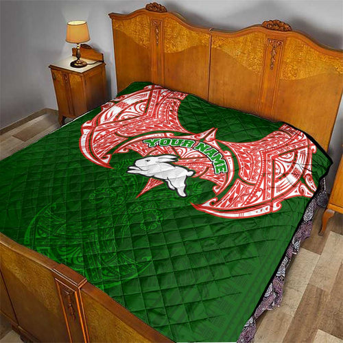 Personalized South Sydney Rabbitohs Quilt Polynesian Tribal Pattern Style