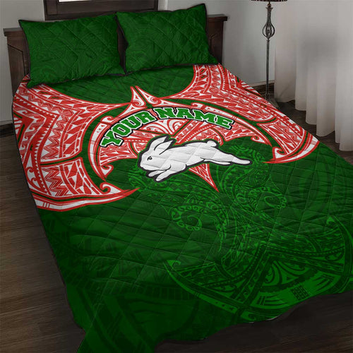 Personalized South Sydney Rabbitohs Quilt Bed Set Polynesian Tribal Pattern Style