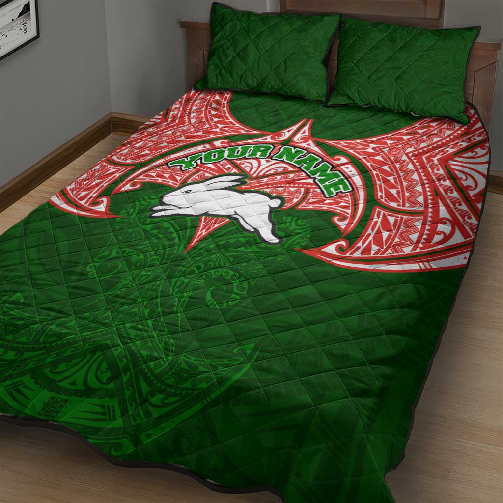 Personalized South Sydney Rabbitohs Quilt Bed Set Polynesian Tribal Pattern Style