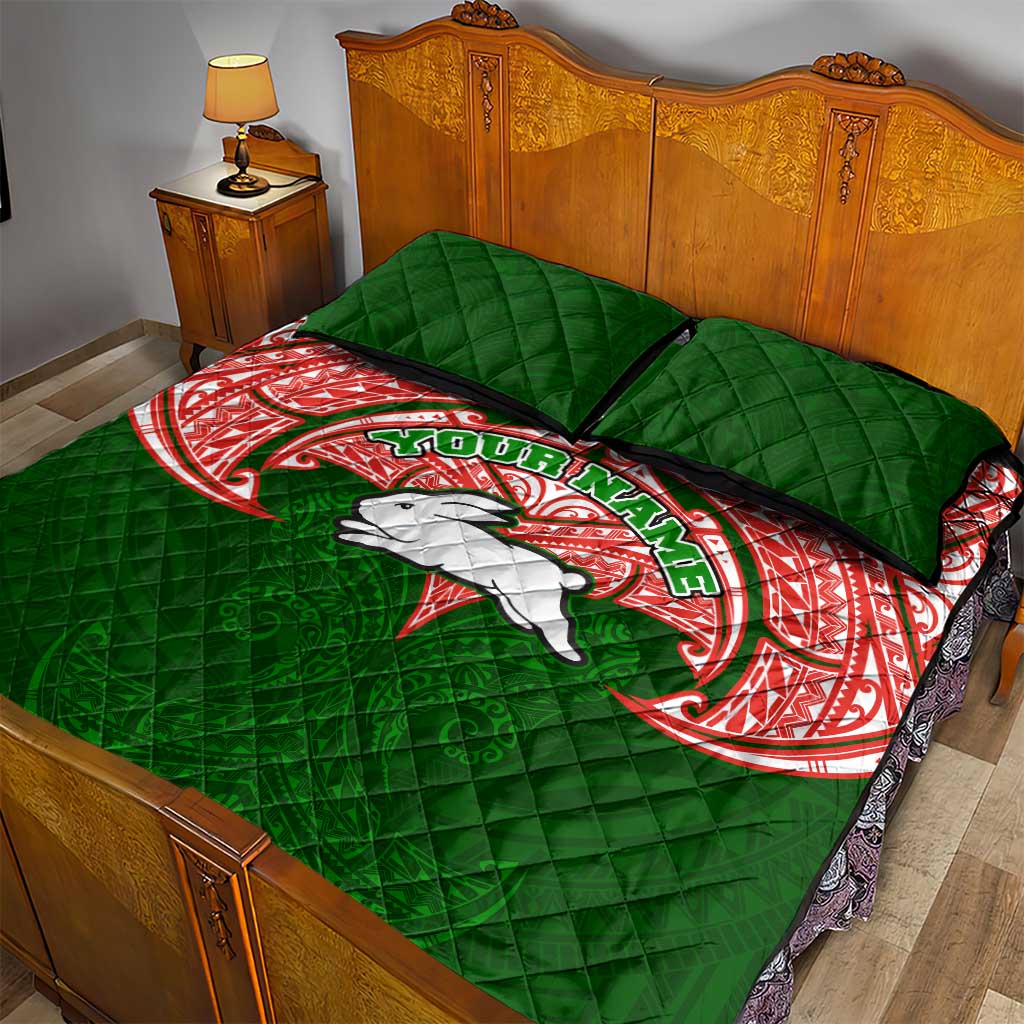 Personalized South Sydney Rabbitohs Quilt Bed Set Polynesian Tribal Pattern Style