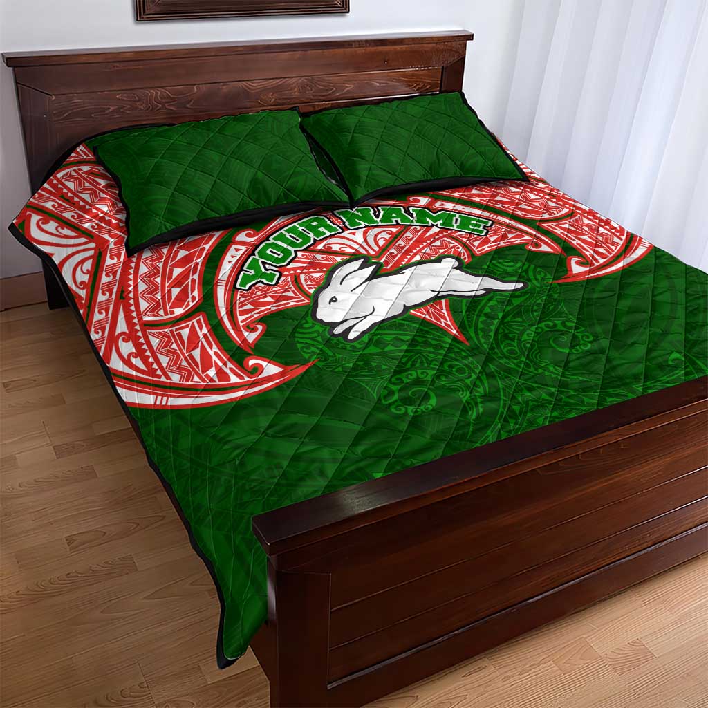 Personalized South Sydney Rabbitohs Quilt Bed Set Polynesian Tribal Pattern Style